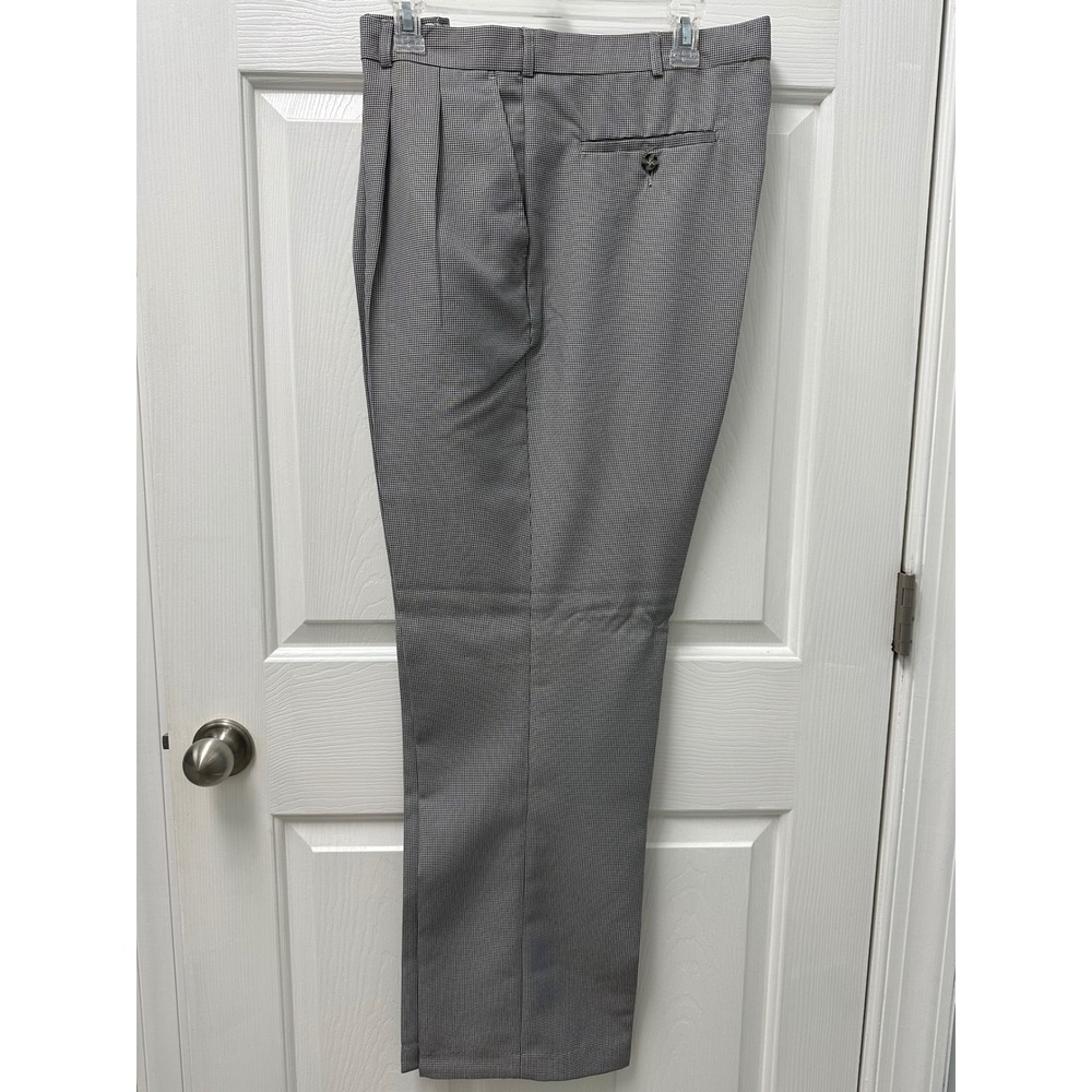 Haband Executive Division Mens Houndstooth Pleated Dress Pants Black White 38x32